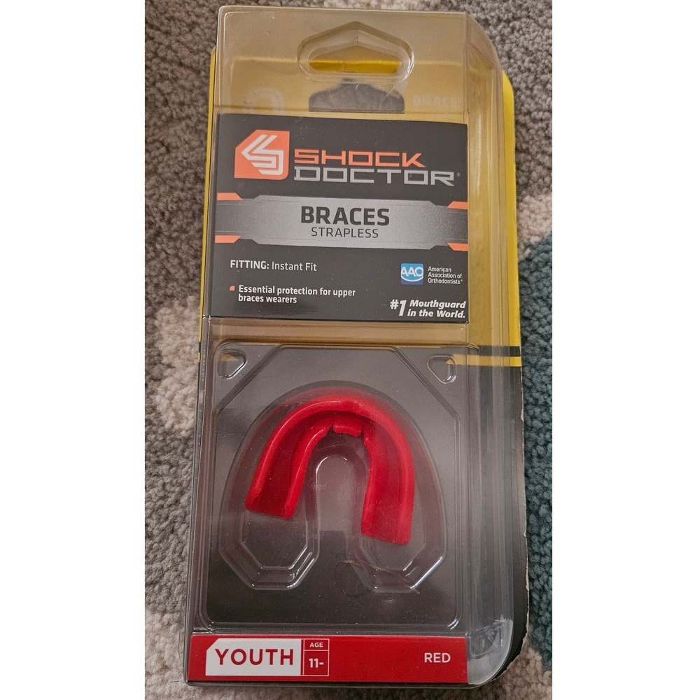 Shock Doctor Braces Strapless Youth Mouthguard Red‎ Instant Fit Protection